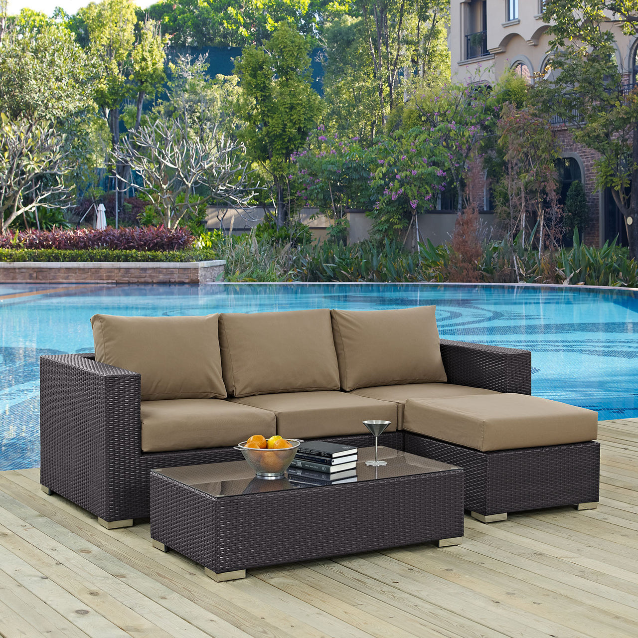 Conversation 3-Piece Alfresco Sectional, Espresso & Mocha