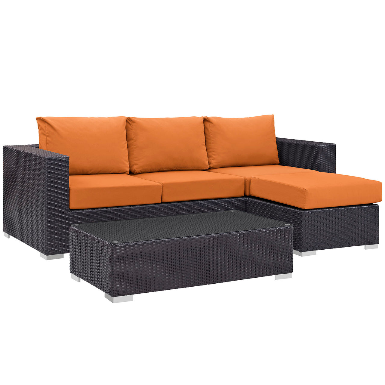 Conversation 3-Piece Alfresco Sectional, Espresso & Orange