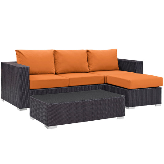 Conversation 3-Piece Alfresco Sectional, Espresso & Orange