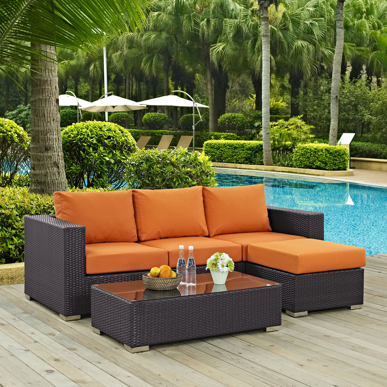Conversation 3-Piece Alfresco Sectional, Espresso & Orange
