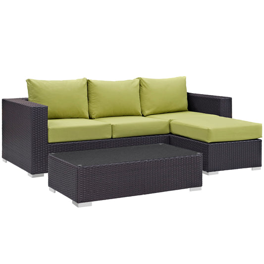 Conversation 3-Piece Alfresco Sectional, Espresso & Peridot