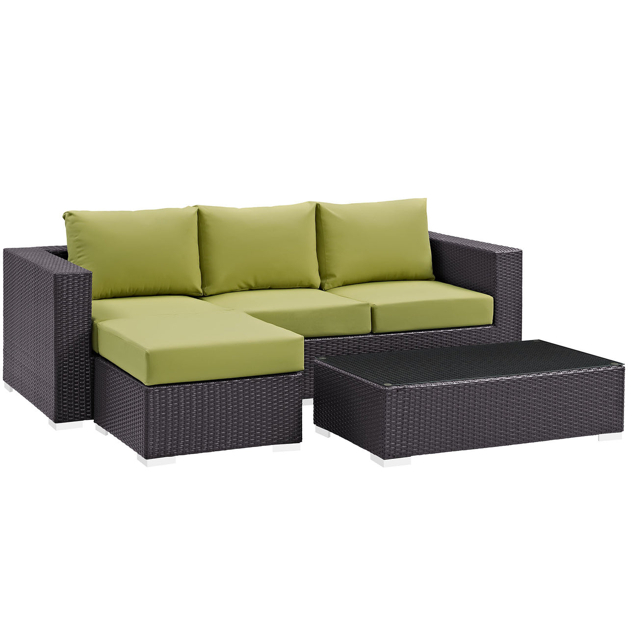 Conversation 3-Piece Alfresco Sectional, Espresso & Peridot