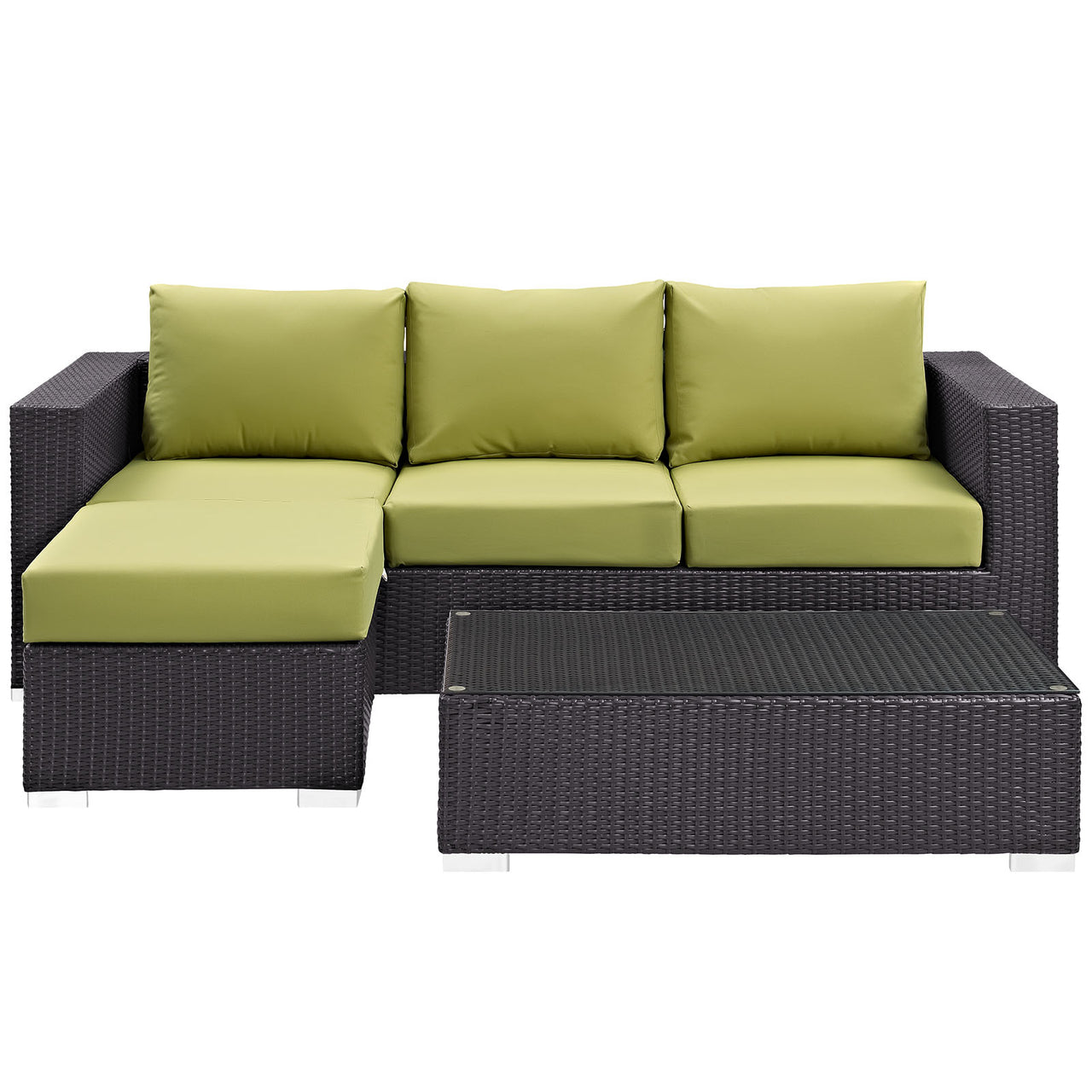 Conversation 3-Piece Alfresco Sectional, Espresso & Peridot
