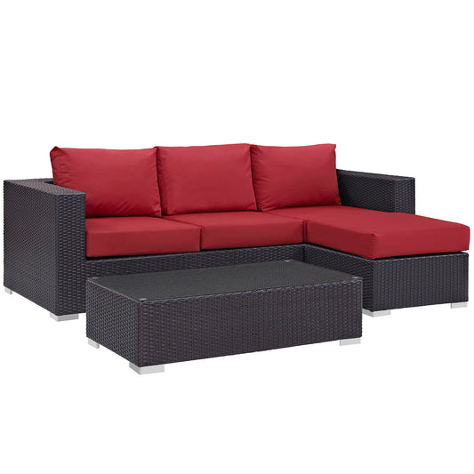 Conversation 3-Piece Alfresco Sectional, Espresso & Red