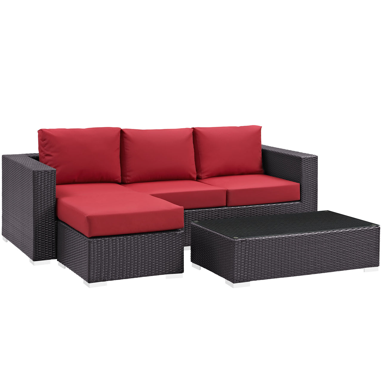 Conversation 3-Piece Alfresco Sectional, Espresso & Red