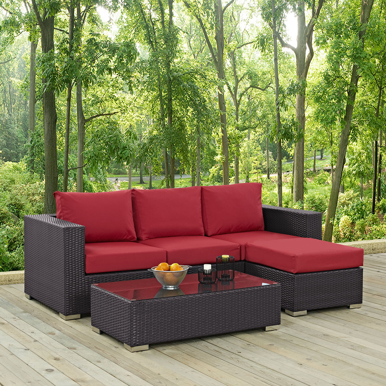 Conversation 3-Piece Alfresco Sectional, Espresso & Red