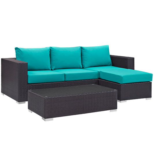 Conversation 3-Piece Alfresco Sectional, Espresso & Turquoise
