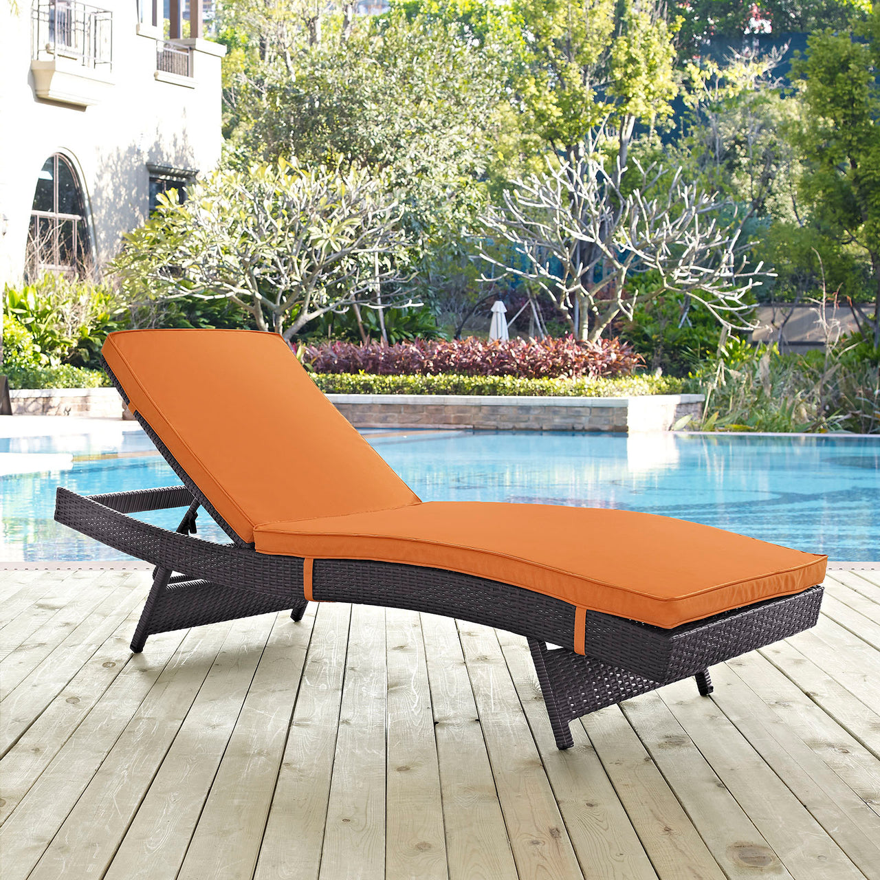 Convene Outdoor Patio Chaise, Espresso & Orange