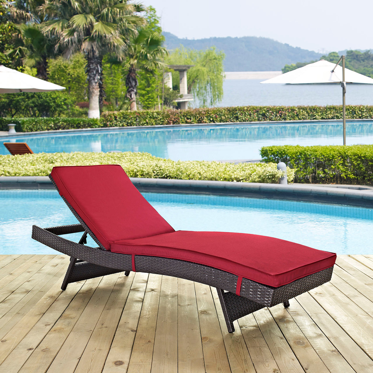 Convene Outdoor Patio Chaise, Espresso & Red