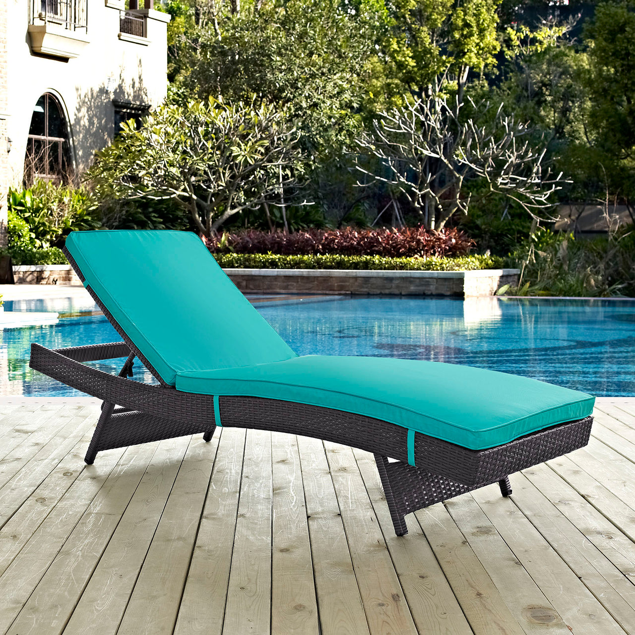 Convene Outdoor Patio Chaise, Espresso & Turquoise