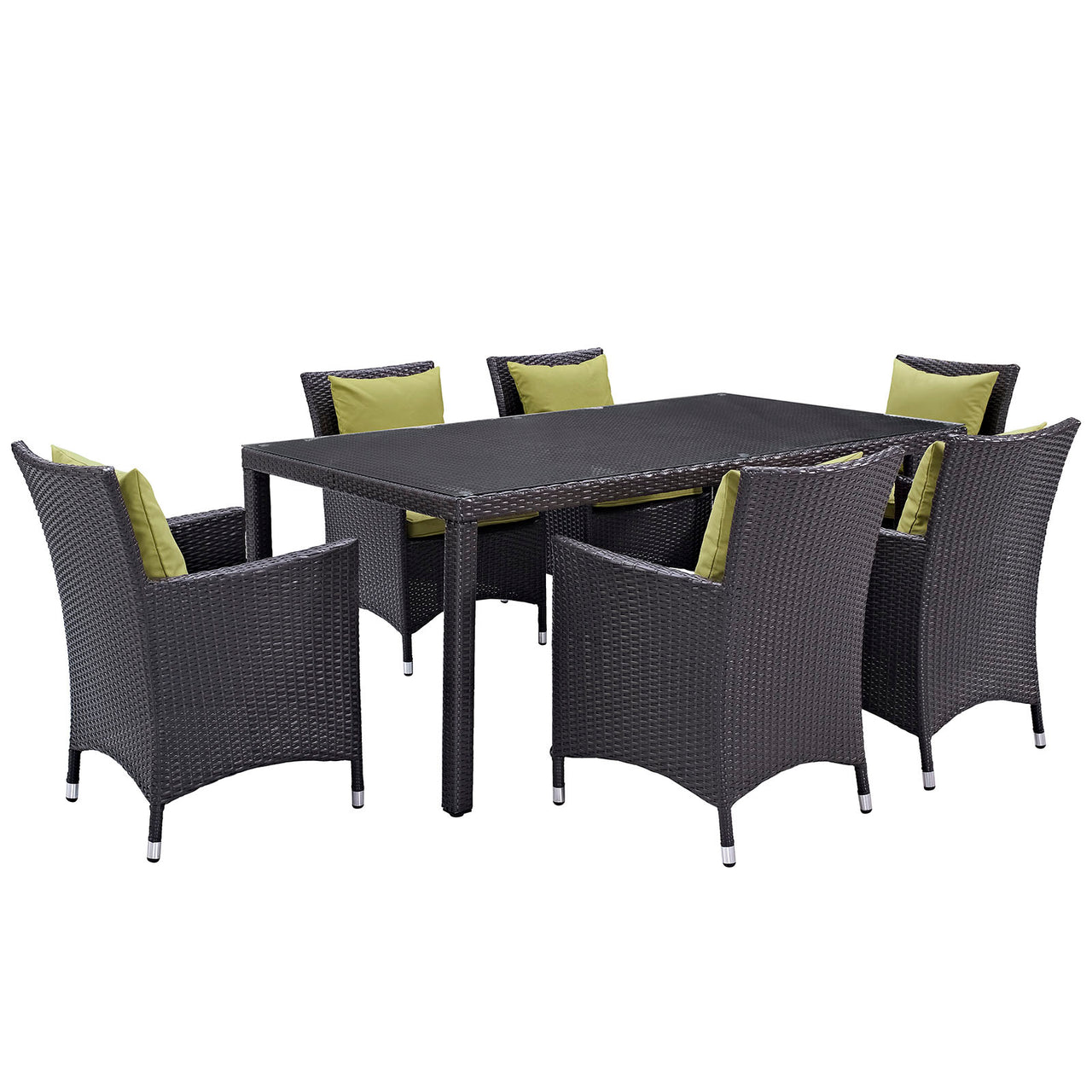 Convene 7 Piece Outdoor Patio Dining Set, Espresso & Peridot