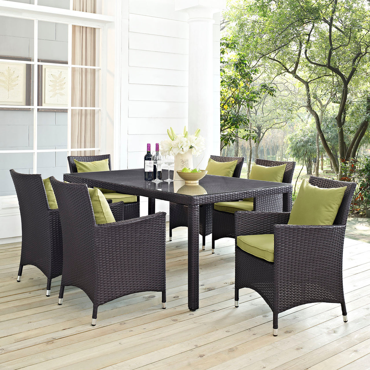 Convene 7 Piece Outdoor Patio Dining Set, Espresso & Peridot