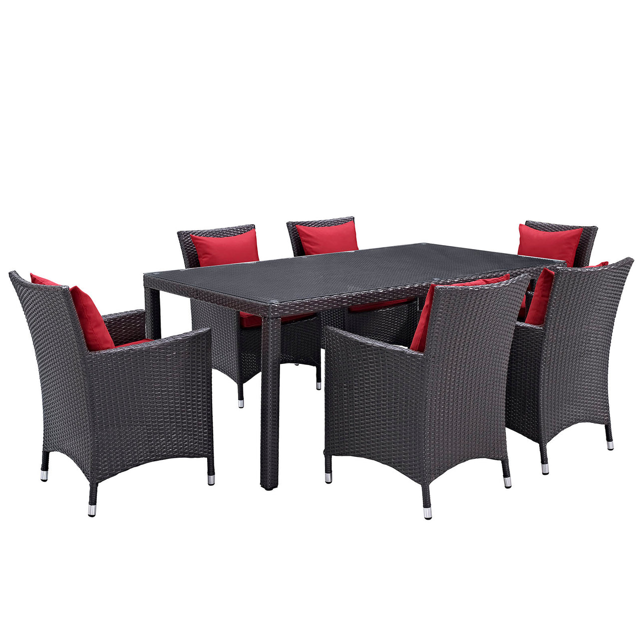 Conversation 7-Piece Alfresco Dining Set, Espresso & Red