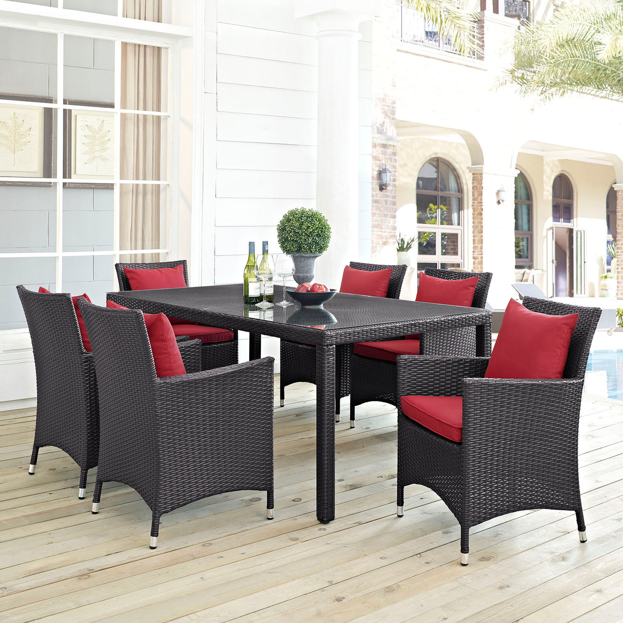 Conversation 2-Piece Alfresco Dining Set, Espresso & Red