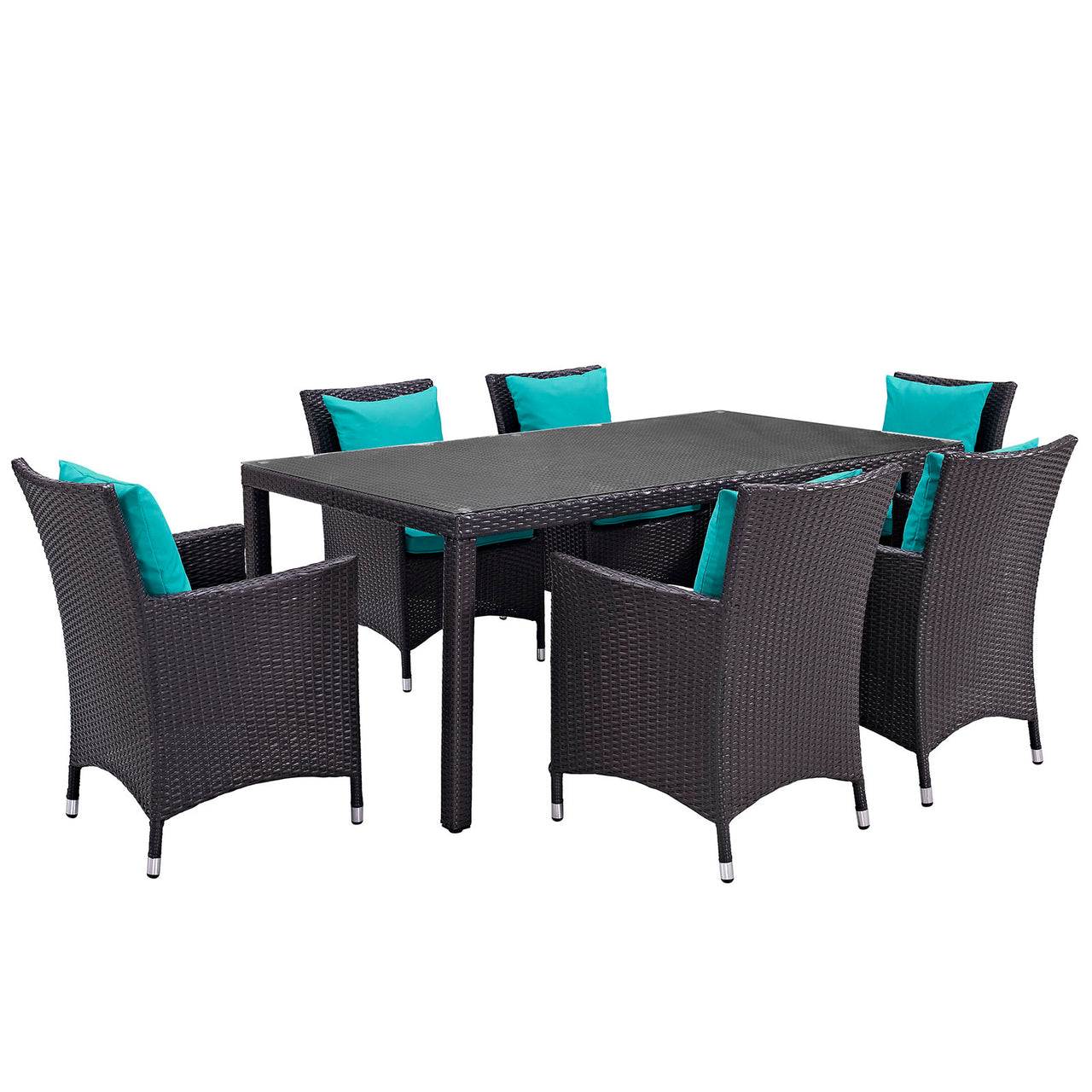 Convene 7 Piece Outdoor Patio Dining Set, Espresso & Turquoise
