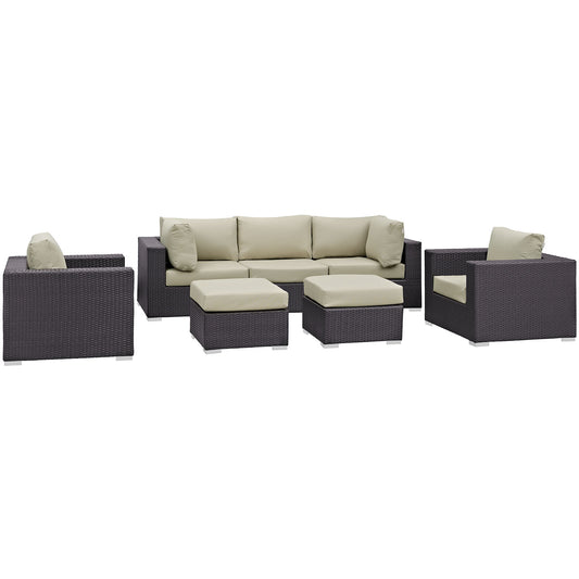 Conversation 7-Piece Alfresco Sectional Set, Espresso & Beige