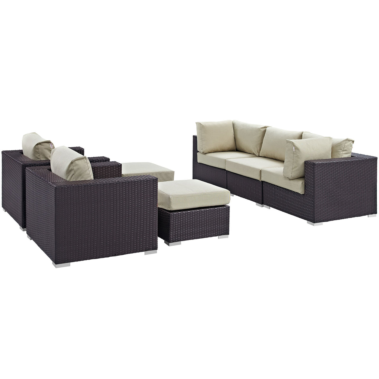 Conversation 7-Piece Alfresco Sectional Set, Espresso & Beige