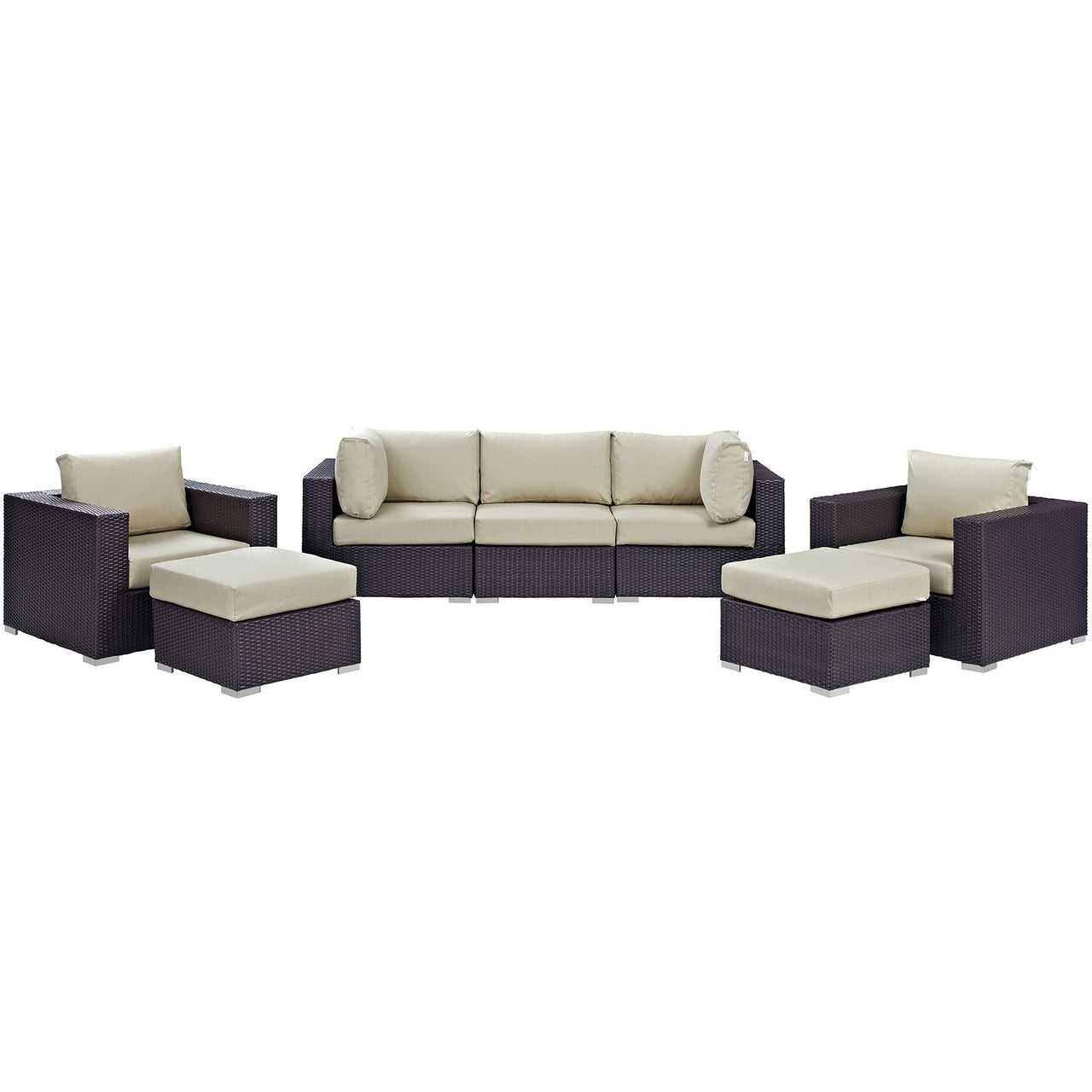 Conversation 7-Piece Alfresco Sectional Set, Espresso & Beige