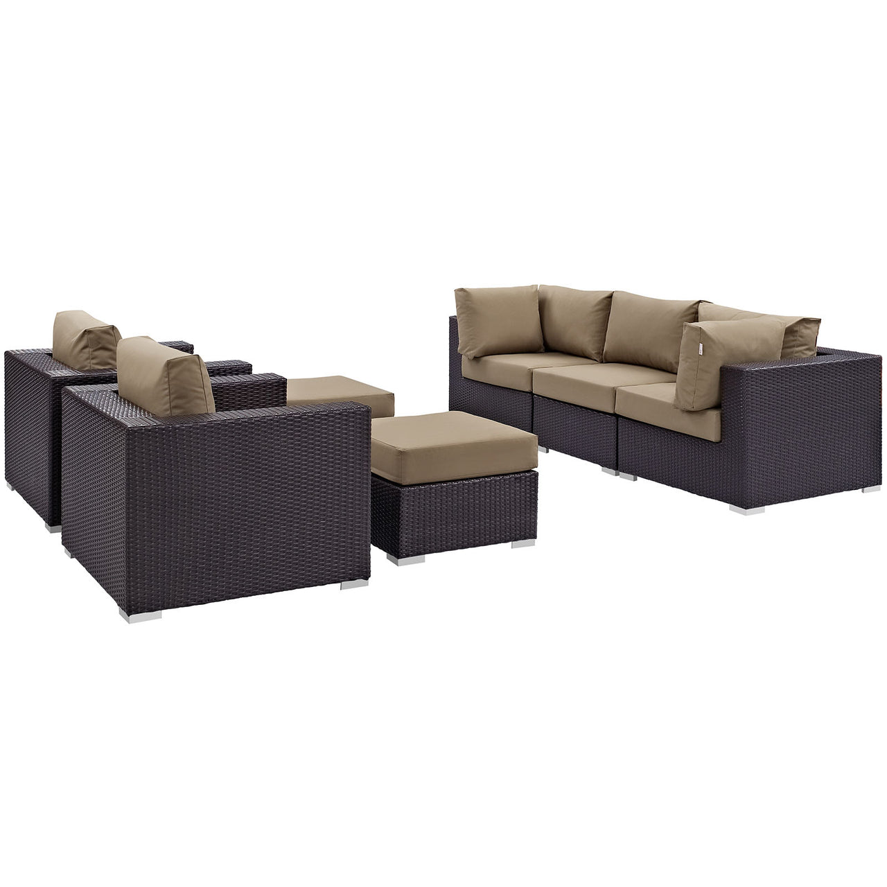 Convene 7 Piece Outdoor Patio Sectional Set, Espresso & Mocha