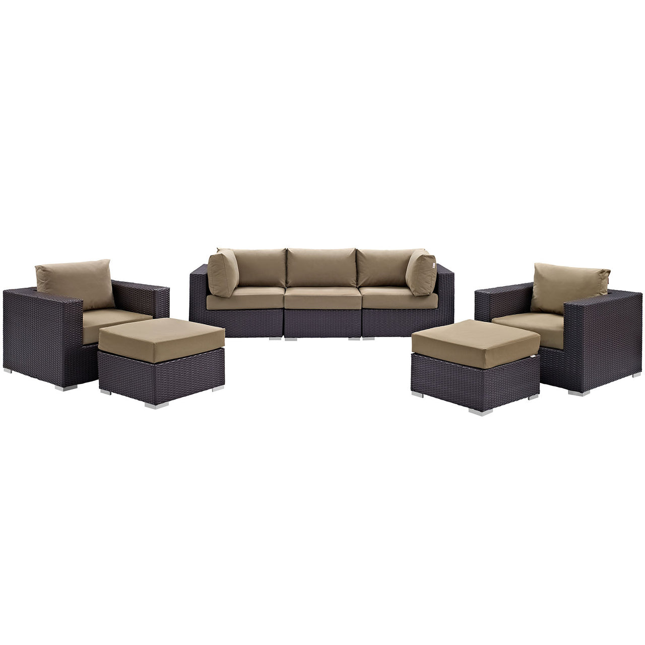 Convene 7 Piece Outdoor Patio Sectional Set, Espresso & Mocha