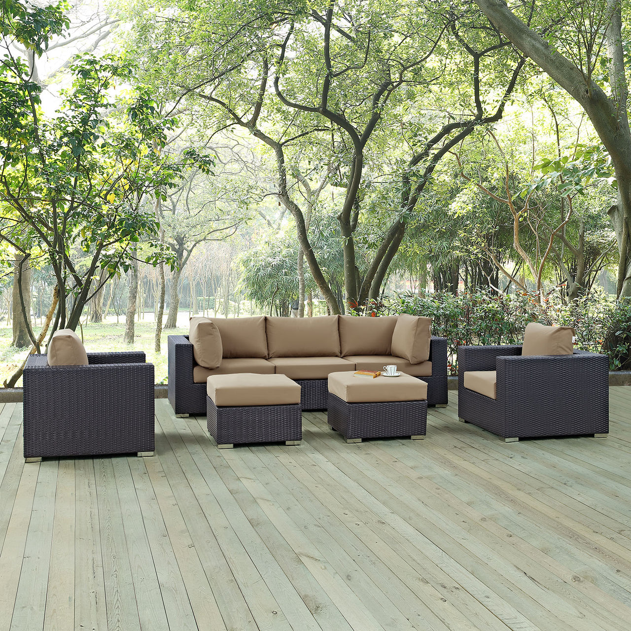 Convene 7 Piece Outdoor Patio Sectional Set, Espresso & Mocha