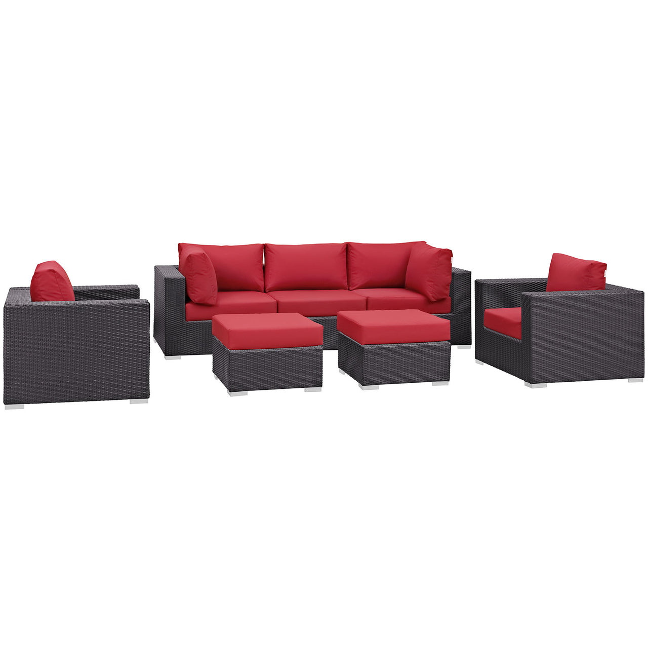 Conversation 7-Piece Alfresco Sectional Set, Espresso & Red