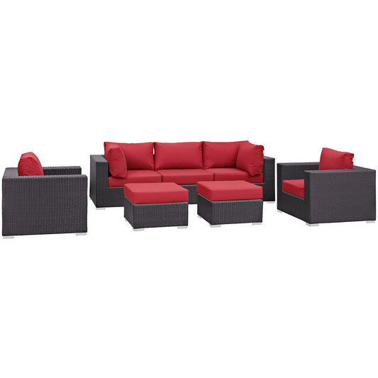 Conversation 7-Piece Alfresco Sectional Set, Espresso & Red