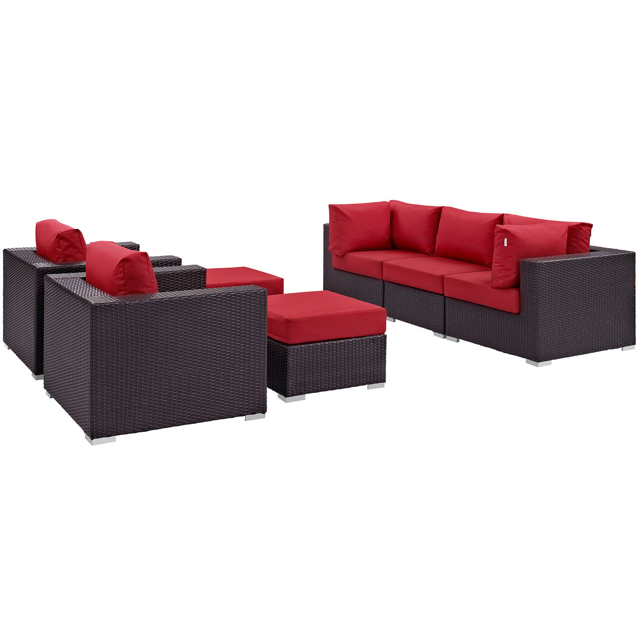 Conversation 7-Piece Alfresco Sectional Set, Espresso & Red