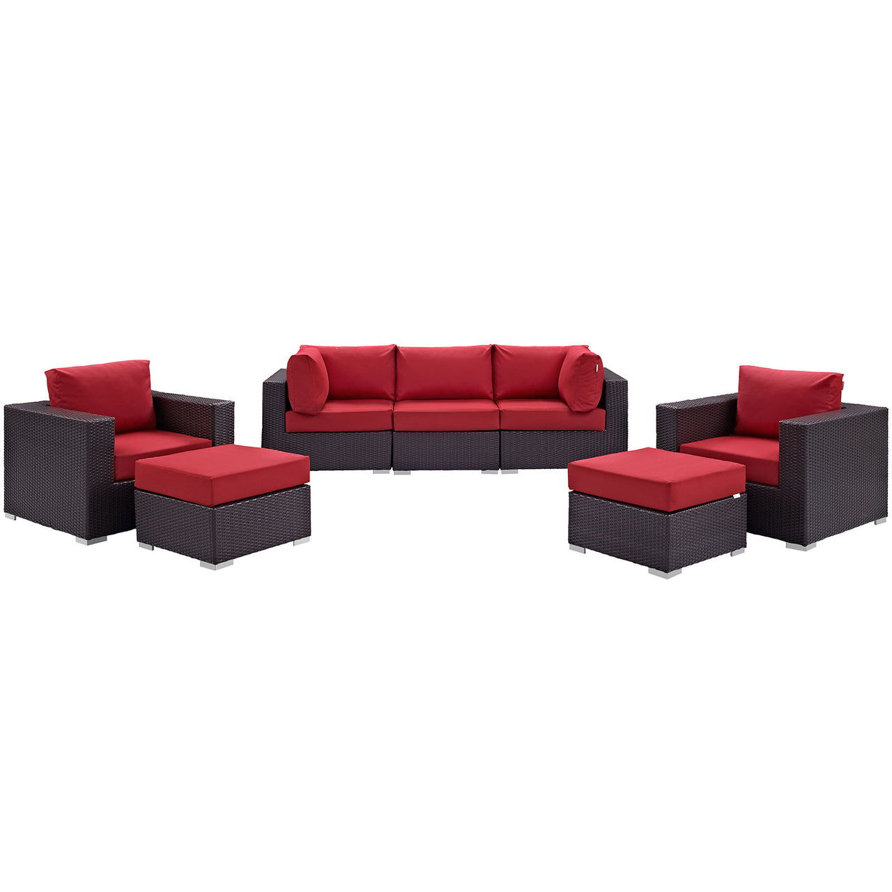 Conversation 7-Piece Alfresco Sectional Set, Espresso & Red