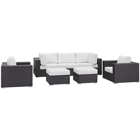 Conversation 7-Piece Alfresco Sectional Set, Espresso & White