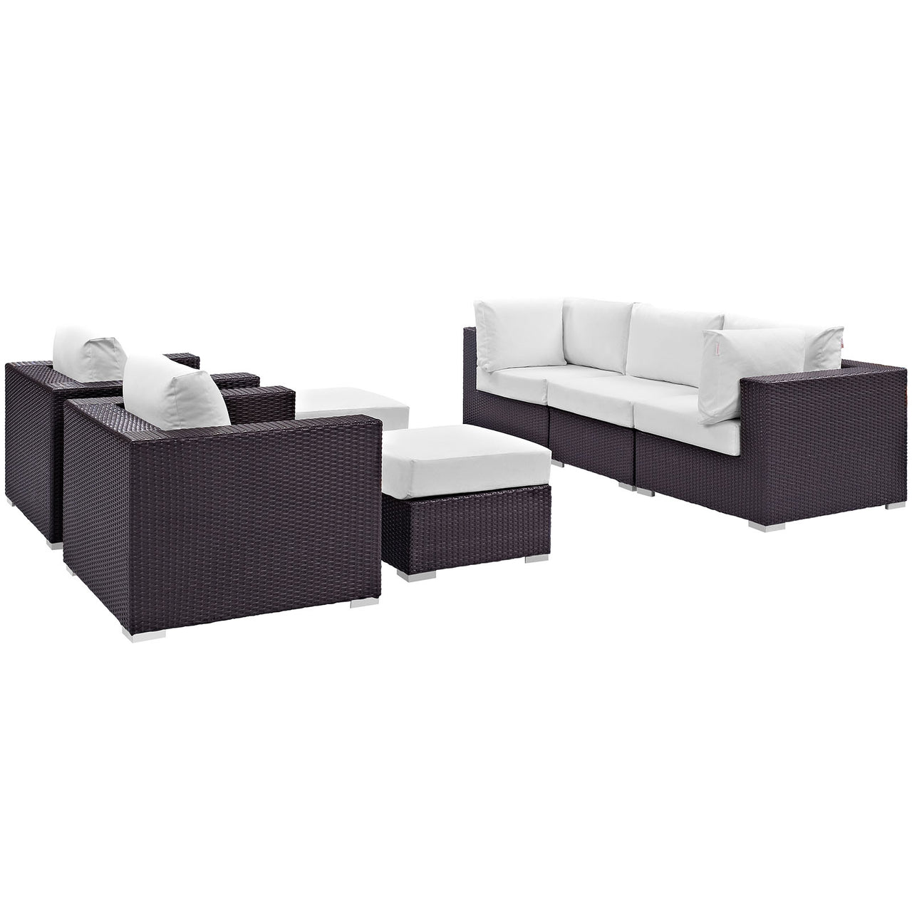 Convene 7 Piece Outdoor Patio Sectional Set, Espresso & White