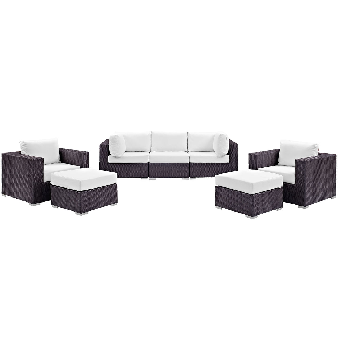 Convene 7 Piece Outdoor Patio Sectional Set, Espresso & White