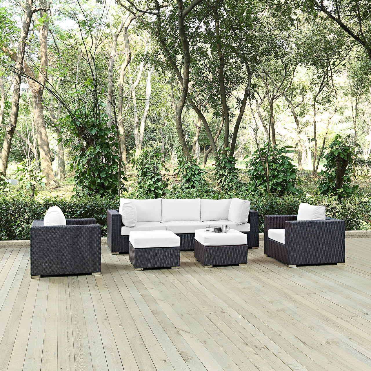 Convene 7 Piece Outdoor Patio Sectional Set, Espresso & White