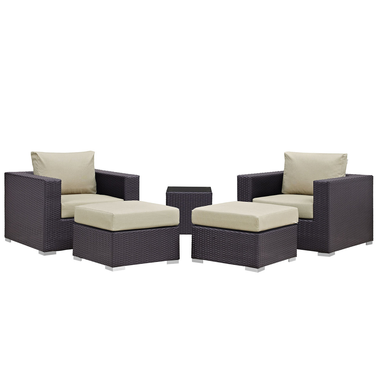 Convene 5 Piece Outdoor Patio Sectional Set, Espresso & Beige