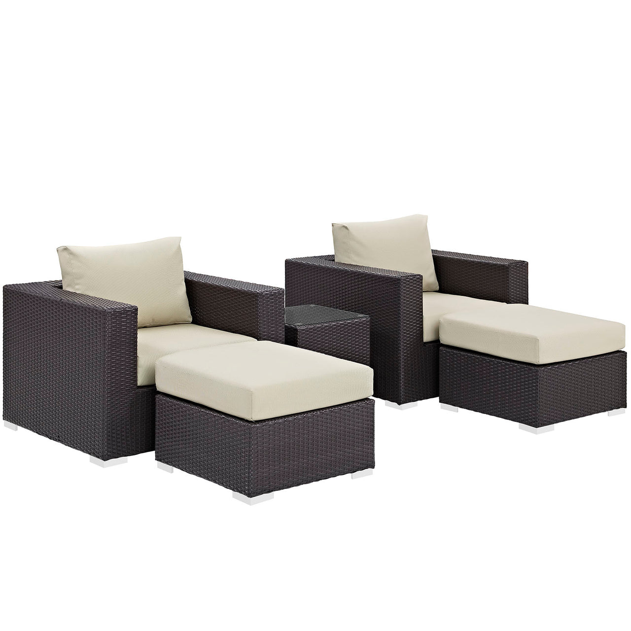 Convene 5 Piece Outdoor Patio Sectional Set, Espresso & Beige