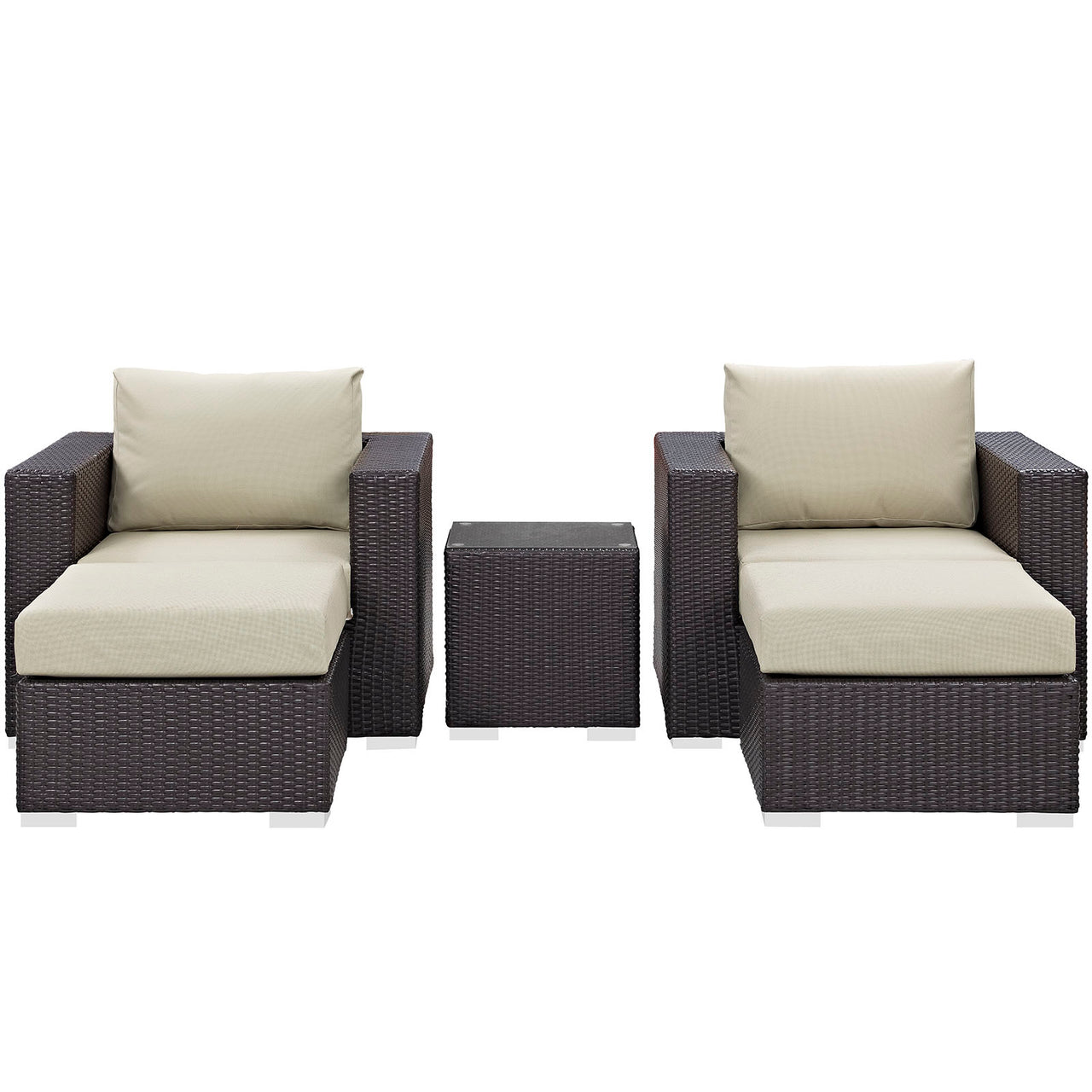 Convene 5 Piece Outdoor Patio Sectional Set, Espresso & Beige