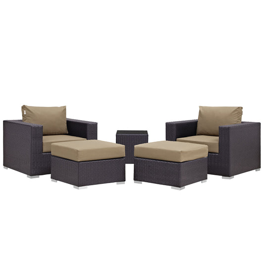 Conversation 5-Piece Alfresco Sectional Set, Espresso & Mocha