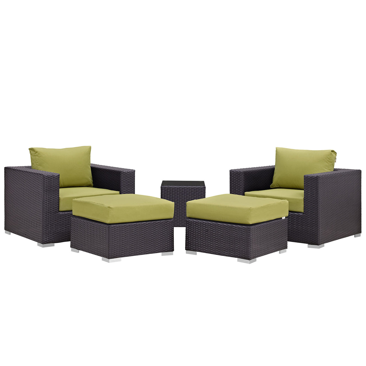 Convene 5 Piece Outdoor Patio Sectional Set, Espresso & Peridot
