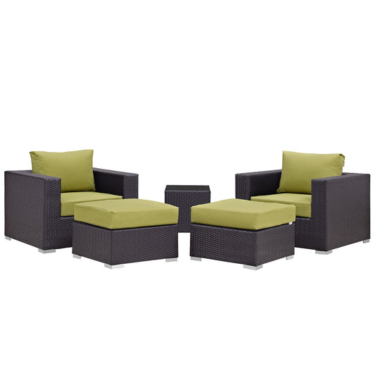 Conversation 5-Piece Alfresco Sectional Set, Espresso & Peridot