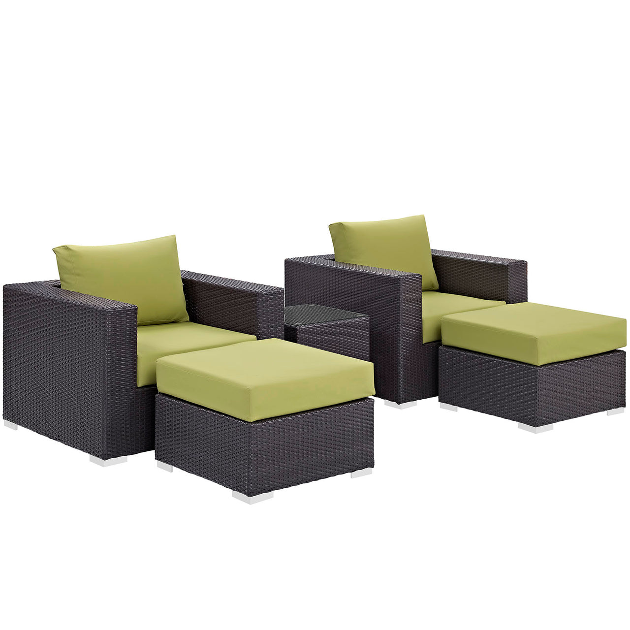 Convene 5 Piece Outdoor Patio Sectional Set, Espresso & Peridot