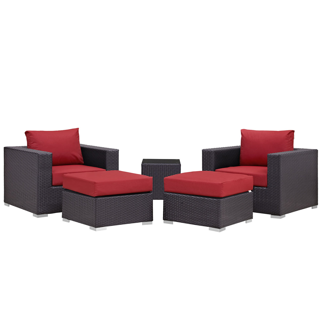 Conversation 5-Piece Alfresco Sectional Set, Espresso & Red