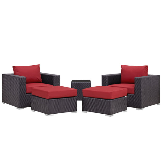 Conversation 5-Piece Alfresco Sectional Set, Espresso & Red