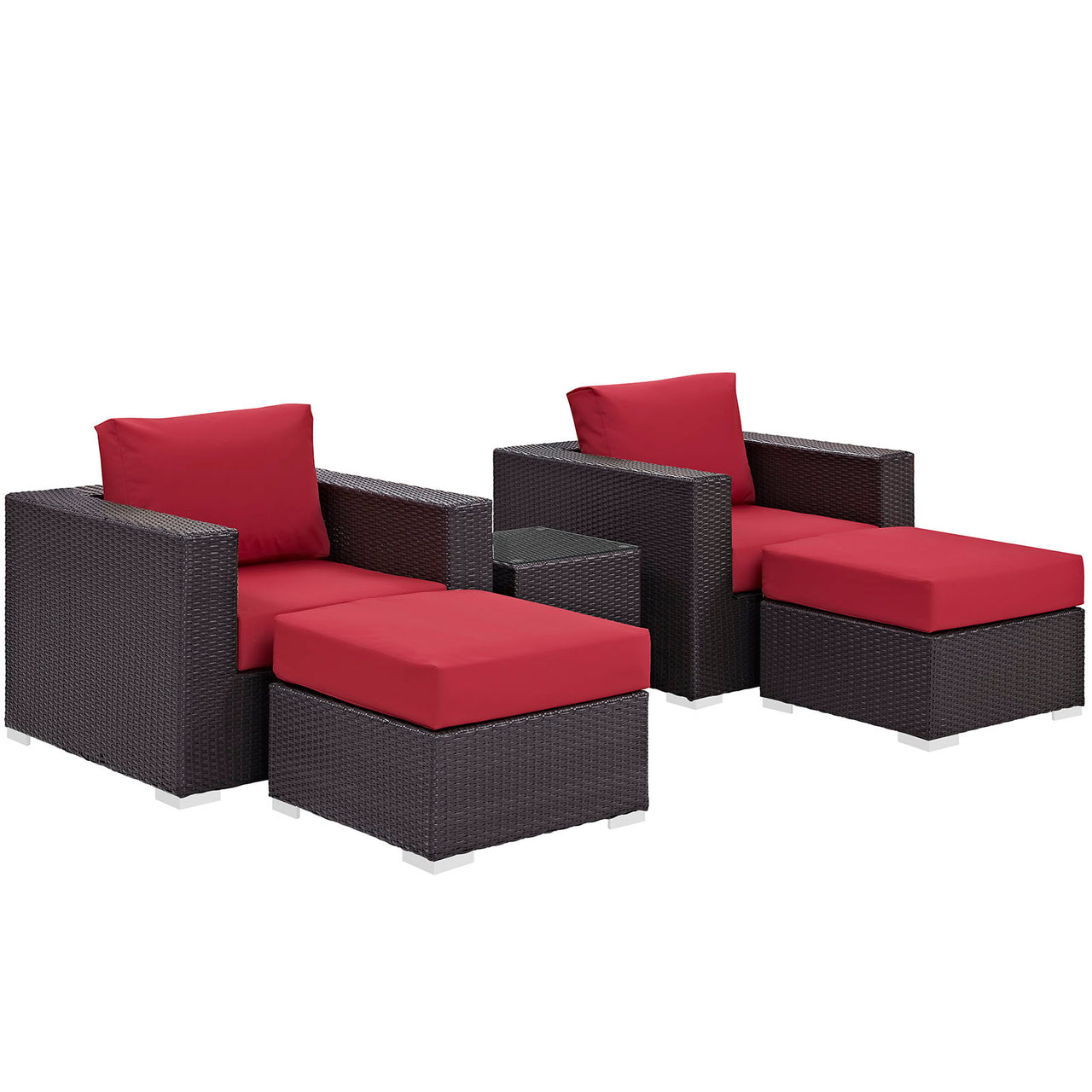 Conversation 5-Piece Alfresco Sectional Set, Espresso & Red