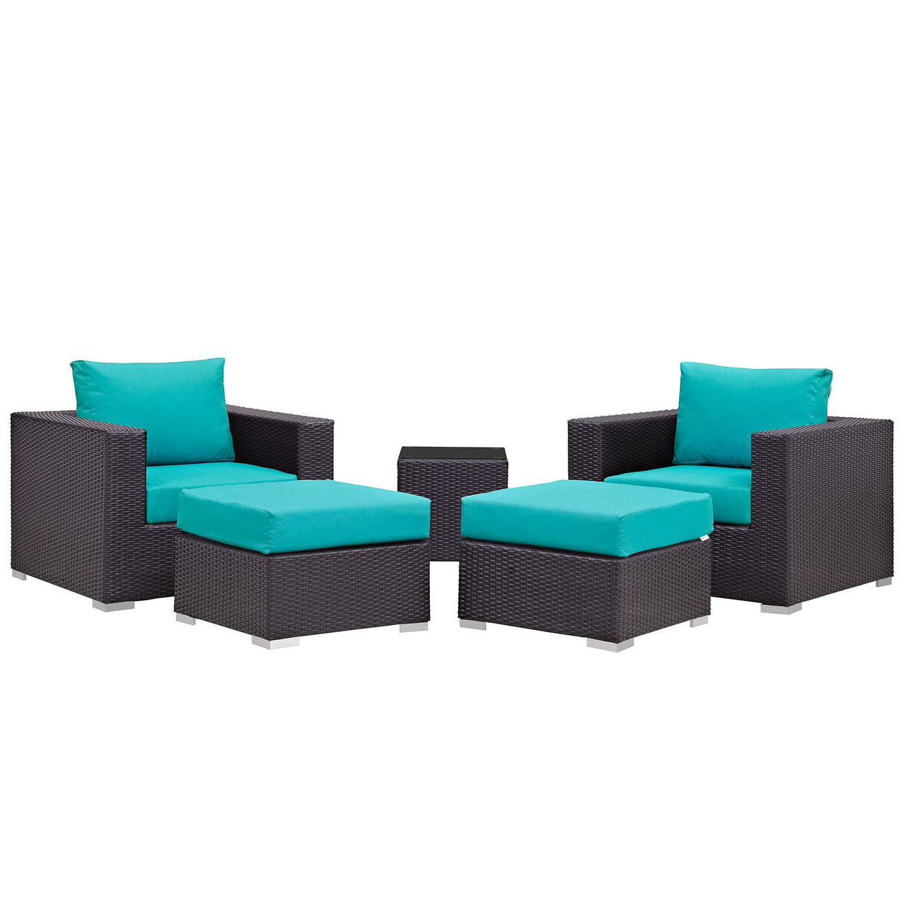 Conversation 5-Piece Alfresco Sectional Set, Espresso & Turquoise
