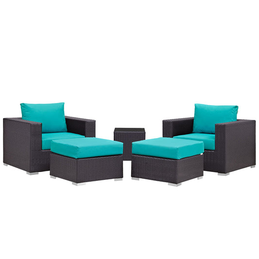 Conversation 5-Piece Alfresco Sectional Set, Espresso & Turquoise