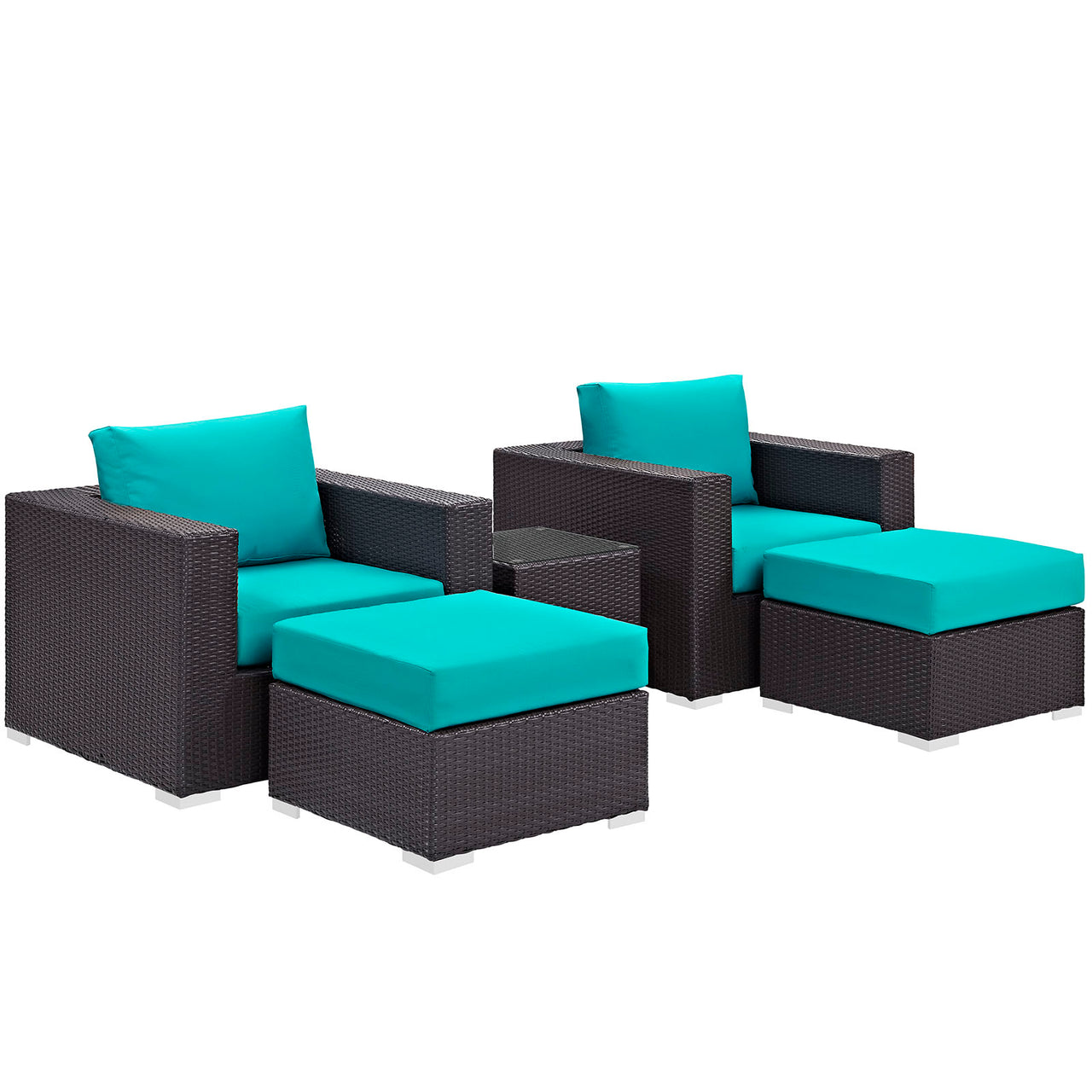 Conversation 5-Piece Alfresco Sectional Set, Espresso & Turquoise