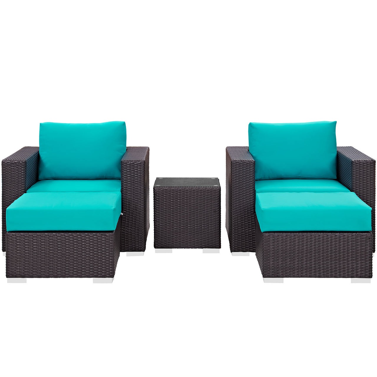 Conversation 5-Piece Alfresco Sectional Set, Espresso & Turquoise