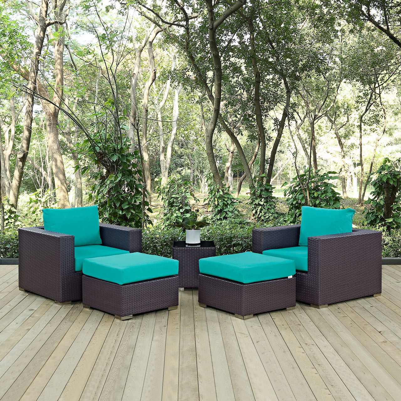 Conversation 5-Piece Alfresco Sectional Set, Espresso & Turquoise