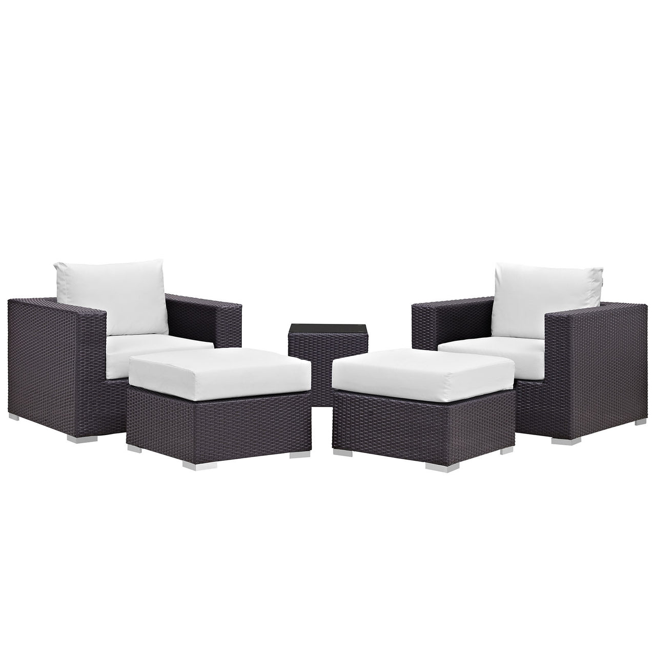 Conversation 5-Piece Alfresco Sectional Set, Espresso & White