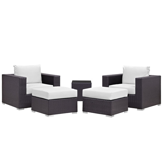 Conversation 5-Piece Alfresco Sectional Set, Espresso & White